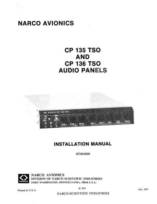 Narco CP 135, 136 TSO Audio Panels Installation Manual (03740-0620)