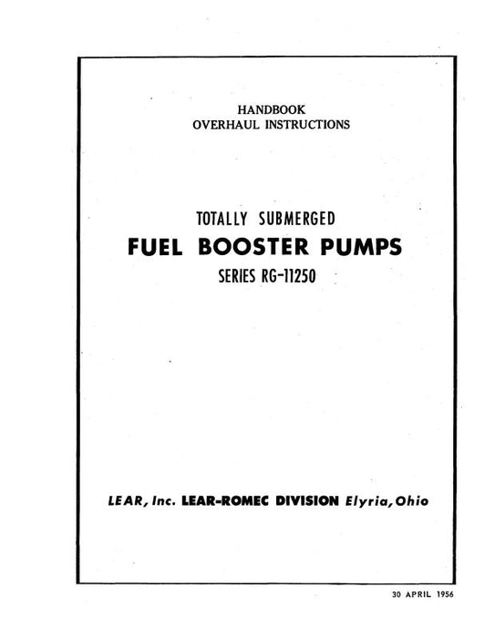 Lear-Romec RG-11250 Fuel Booster Pumps Overhaul Instructions (LRRG11250-OH-C)