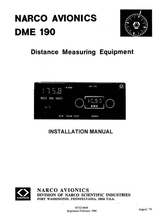 Narco DME 190 1974 Installation Manual (03312-0620)