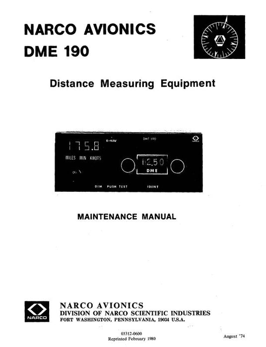 Narco DME 190 1980 Maintenance Manual (03312-0600)