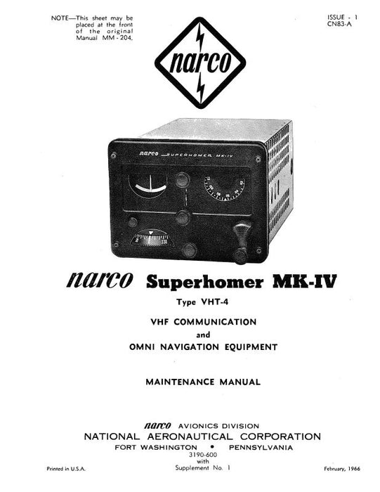Narco Superhomer MK-IV Type VHT-4 Maintenance Manual (3190-600)
