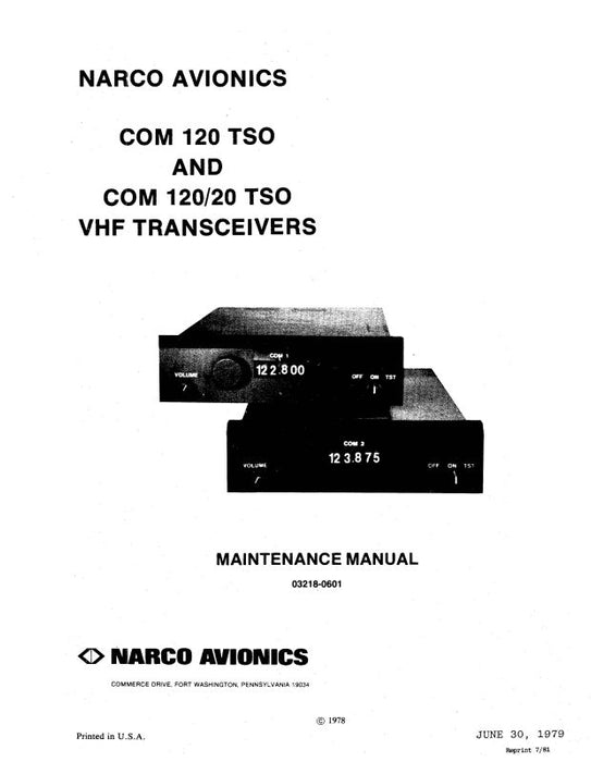 Narco COM 120 TSO, COM 120-20 VHF Maintenance Manual (03218-0601)