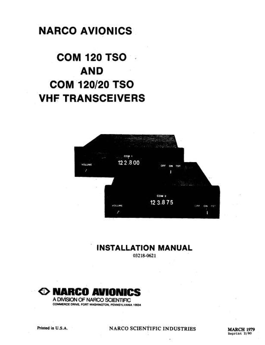 Narco COM 120 TSO & COM 120-20 TSO Installation Manual (03218-0621)