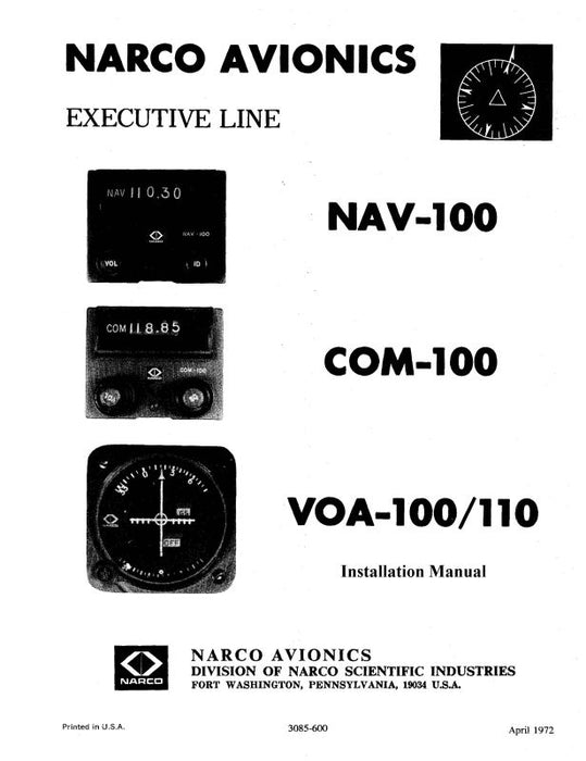 Narco NAV-100, COM-100 & VOA-100-110 Installation Manual (3085-600-IN)