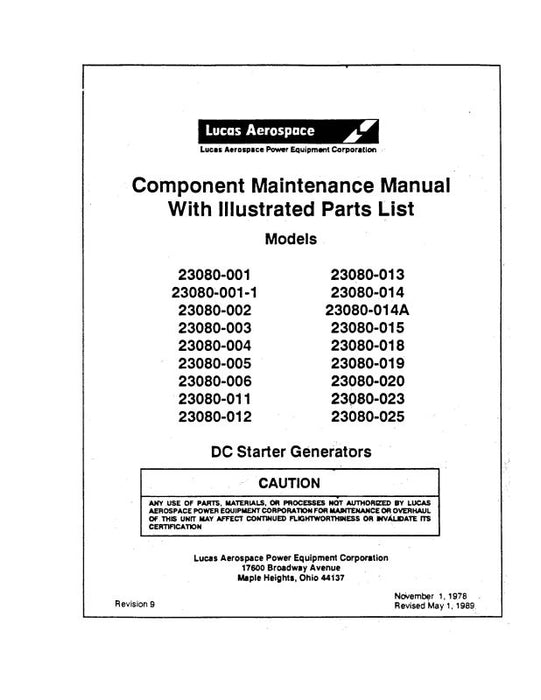 Lucas Aerospace 23080 Series 1989 Component Maintenance w-Illustrated Parts List (LC23080-89-M-C)