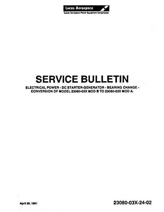 Lucas Aerospace 23080 Series 1991 Service Bulletin (23080-03X-24-02)