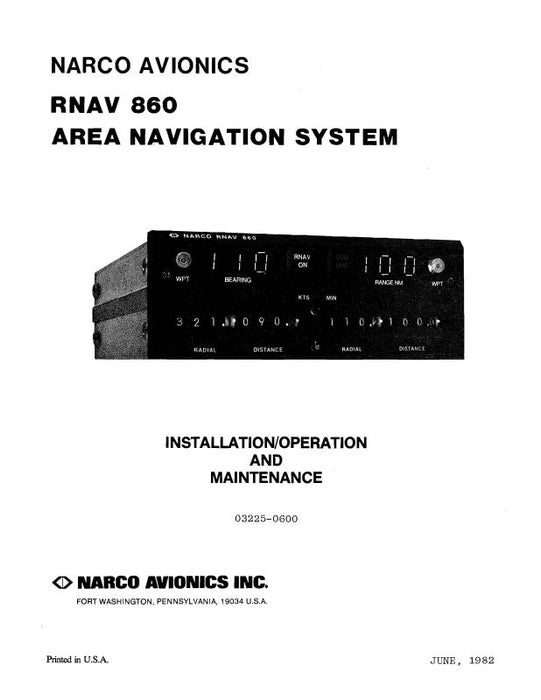 Narco RNAV 860 1982 Installation-Operation & Maintenance (03225-0600)