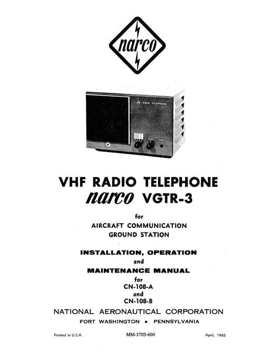 Narco VGTR-3 1965 Installation, Operation and Maintenance Manual (MM-3703-600)