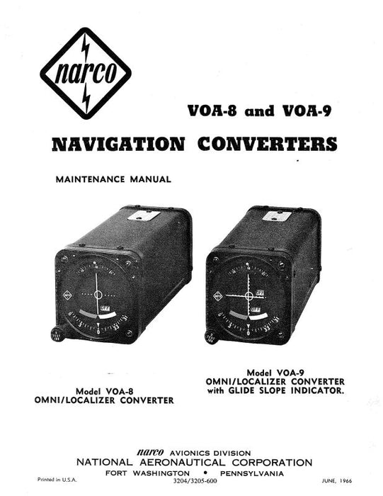 Narco VOA-8 & VOA-9 1966 Maintenance Manual (3204-3205-600)