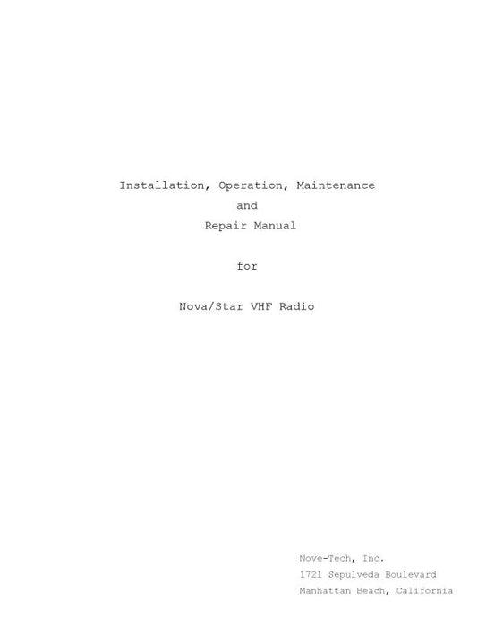 Nova-Tech, Inc. Nova-Star VHF Radio Installation, Operation, Maintenance & Repair (NENOVASTARVHF-I)