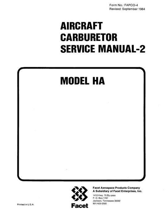 Marvel-Schebler Model HA A-C Carburetor 1984 Maintenance Manual (FAPCO-4)