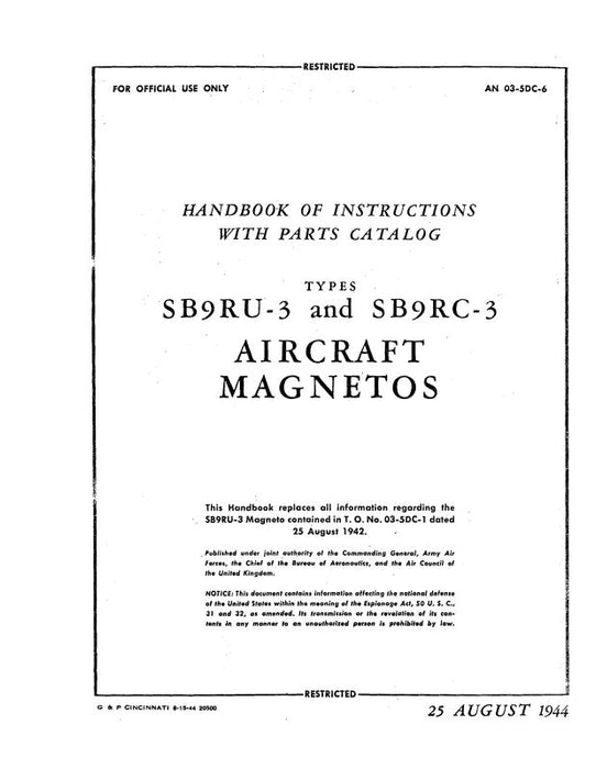 American Bosch SB9RU-3, SB9RC-3 Magnetos Instructions With Parts (03-5DC-6)