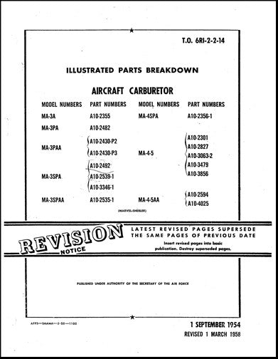 Marvel-Schebler MA-3A thru MA-4-5AA 1954 Illustrated Parts (6RI-2-2-14)