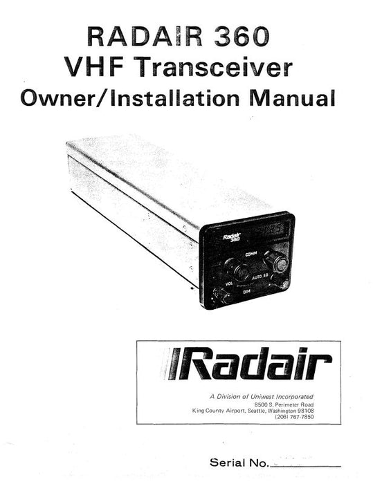 Radair 360 VHF Transceiver Installation Manual (023-0003-001)