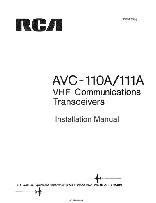 RCA - Primus - Honeywell - Sperry AVC-110A-111A VHF Comm Trans Instruction Manual (IB8029028)