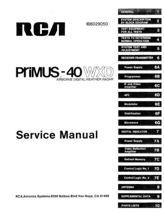 RCA - Primus - Honeywell - Sperry Primus-40 WXD Digital Radar Maintenance Manual (IB8029050)