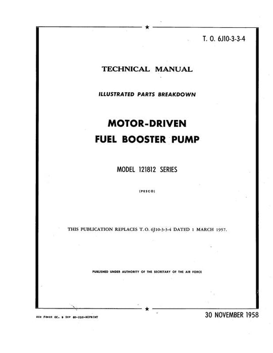 Pesco Model 121812 Fuel Booster Pumps Parts Catalog with Service Instructions, Operation (6J10-3-3-4)