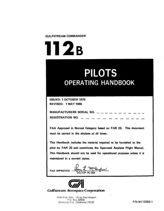 Aero Commander 112B Rockwell 1977 Pilot's Operating Handbook (M112003-1)