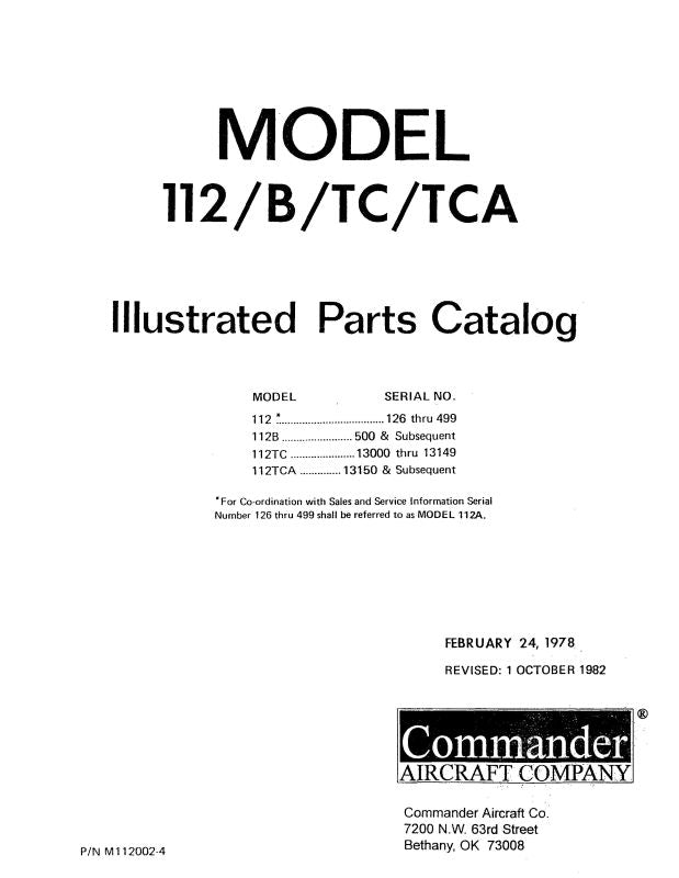 Aero Commander 112-B-TC-TCA Illustrated Parts Manual (M112002-4 ...