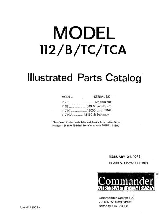 Aero Commander 112-B-TC-TCA Illustrated Parts Manual (M112002-4)