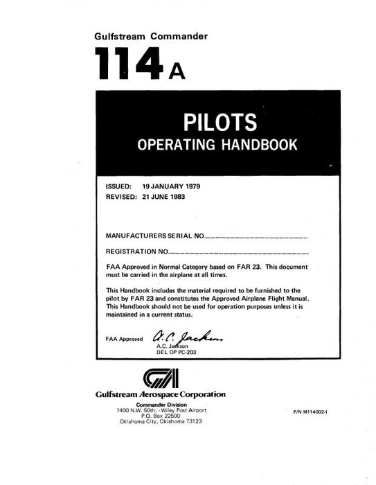 Aero Commander 114A 1979 Pilot's Operating Handbook (M114002-1)