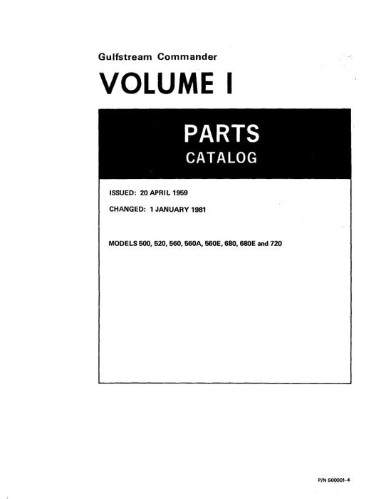Aero Commander 500 thru 720 Series Volume 1 & II Illustrated Parts Catalog (500001-4)