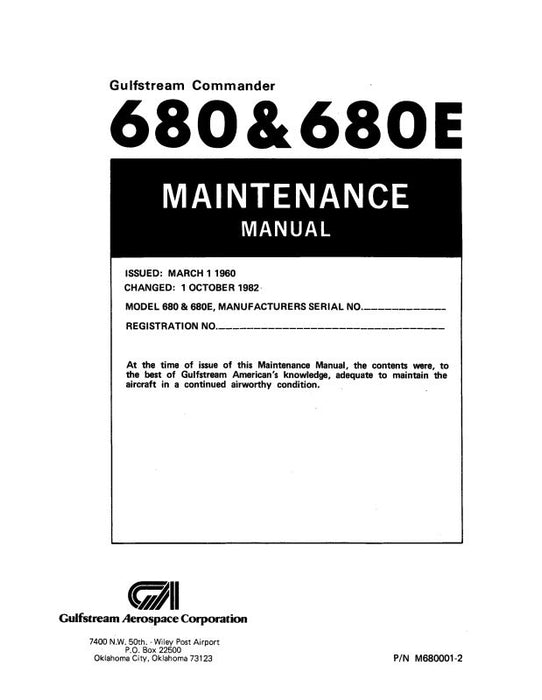 Aero Commander 680, 680E Maintenance Manual (M680001-2)