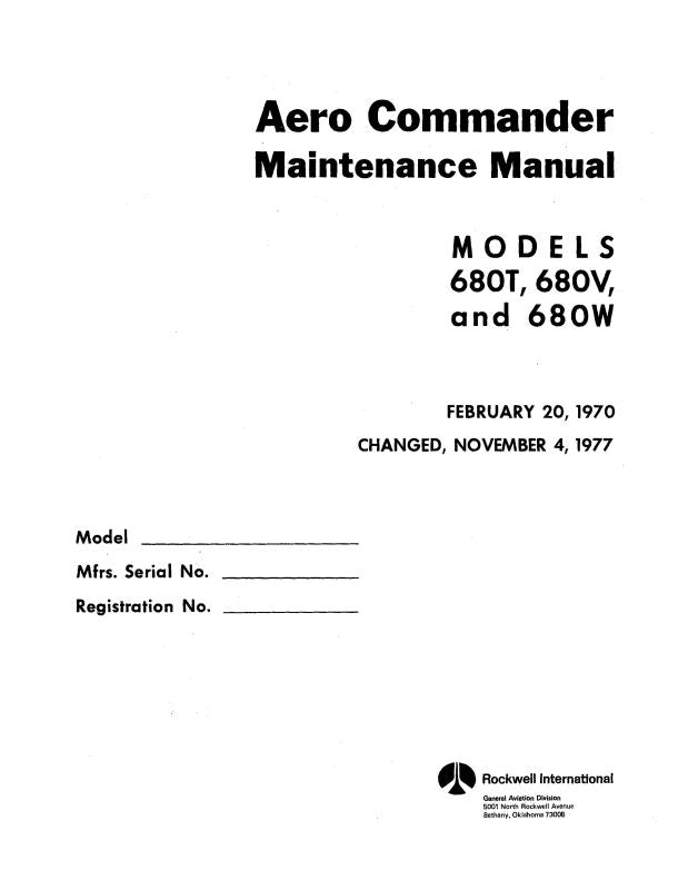 Aero Commander 680T, 680V, 680W Maintenance Manual (AC680TVWMC) — Essco ...