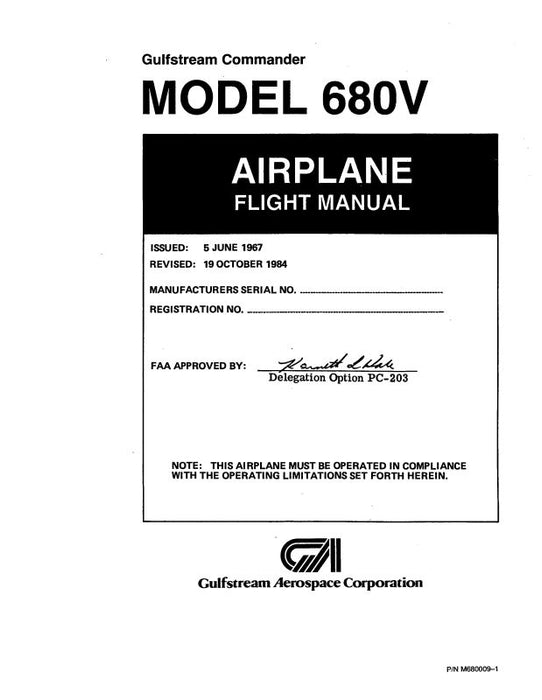 Aero Commander 680V 1967 Flight Manual (M6800009-1)