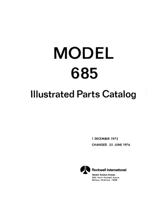 Aero Commander 685 1972-74 Illustrated Parts Catalog (AC685-P-C)