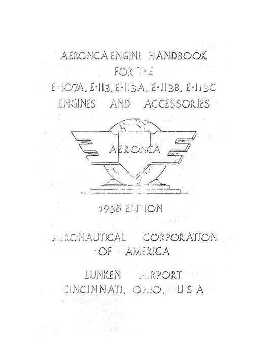 Aeronca E-107A,E-113,A,B,C 1938 Engine Accessories & Handbook (AEE107A,EAA338)