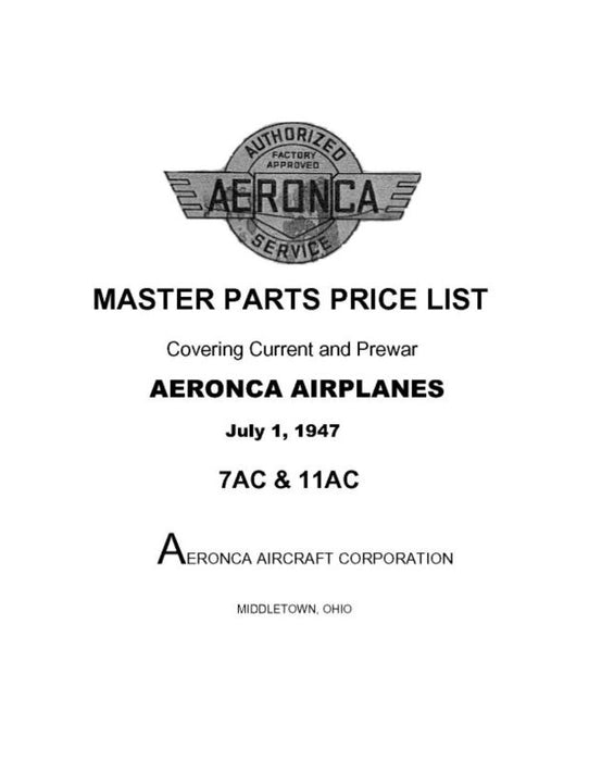 Aeronca 7AC & 11AC Master Price List (AE7AC,11AC-P)