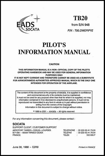 Aerospatiale TB20 1988 Pilot's Information Manual (A4TB20-88-PIM-C)