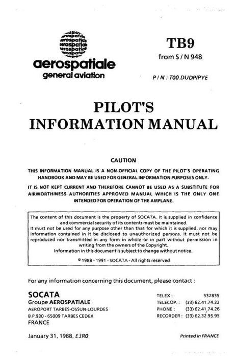 Aerospatiale TB9 Flight Manual (SN-948)
