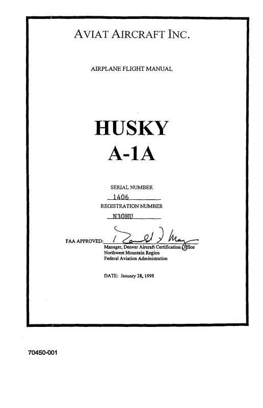 Aviat Aircraft Inc A1A Husky 1998 Flight Manual (ATA1A98F) — Essco