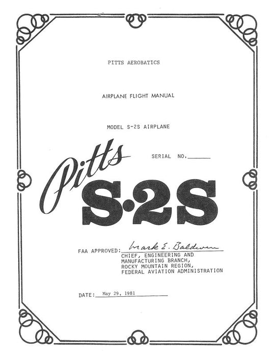 Aviat Aircraft Inc Pitts Model S-2S 1981 Flight Manual (ATS2S-81-F-C)