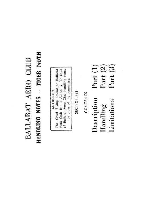 Ballarat Aero Club Tiger Moth Handling Notes Description, Handling, Limitations (BCTIGERMOTH-C)