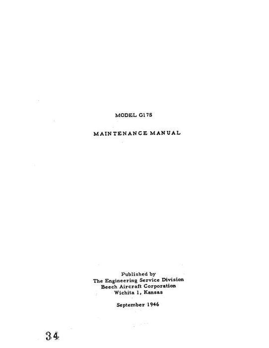 Beech G17S Stagger Wing Maintenance Manual (BEG17S-46-M-C)