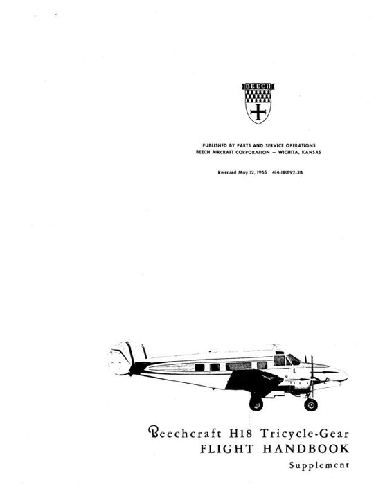 Beech H18 Tri-Gear Supplemement Flight Manual (414-180192-3B)