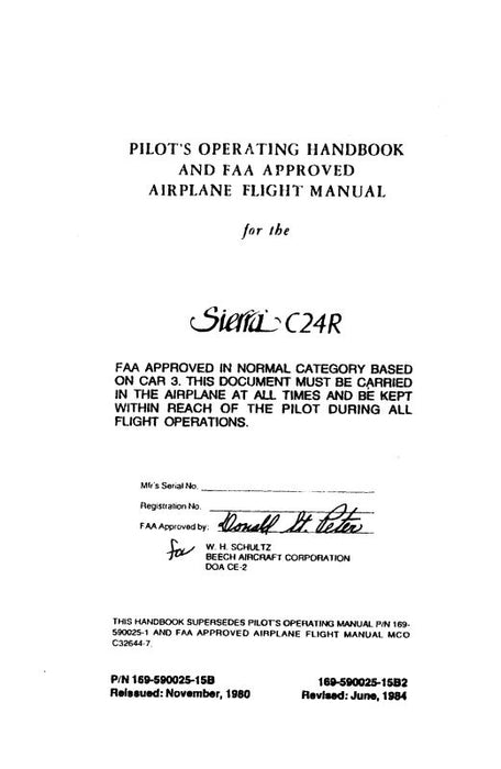Beech C24R Sierra Pilot's Operating Handbook (169590025-15B)