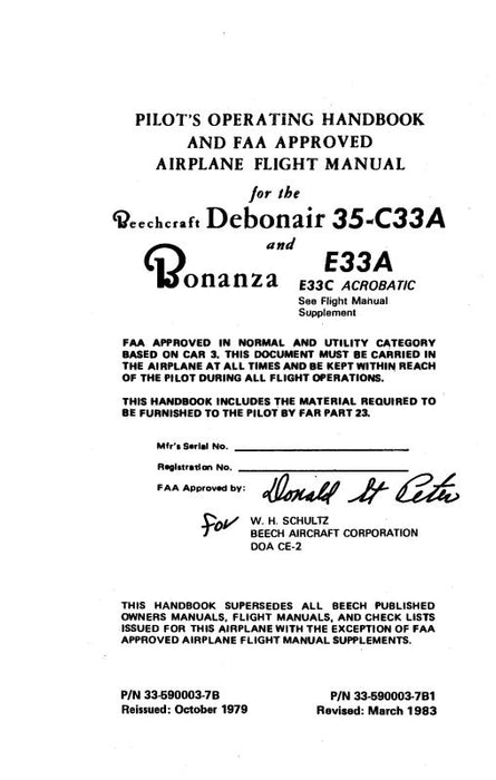 Beech C-33, E-33A, & E-33C Series Pilot's Operating Handbook