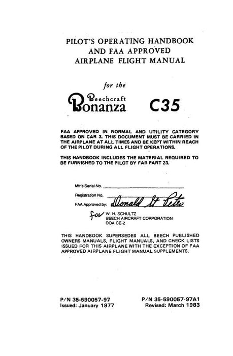 Beech C35 Bonanza Pilot's Operating Handbook (35-590057-97)