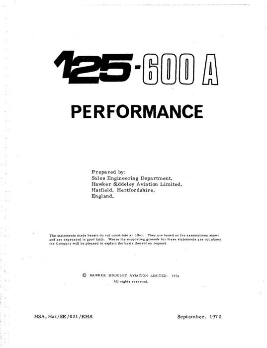 Hawker HS125-600A 1972 Performance (HKHS125600A 72PERF C)