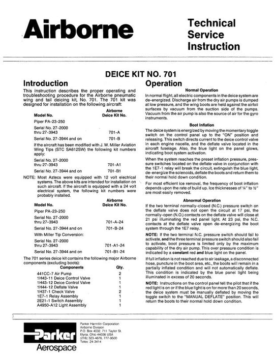 Parker Aerospace De-Ice Equipment Technical Service Instruction (PKDE-ICEEQUIP TS C)