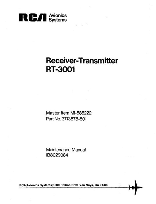 RCA - Primus - Honeywell - Sperry RT-3001 Receiver-Transmitter 1978 Maintenance Manual (IB8029084)