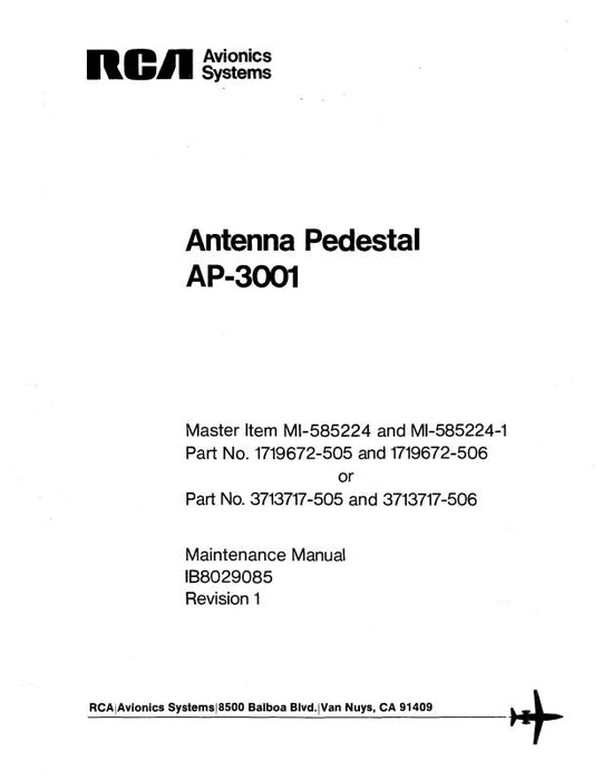 RCA - Primus - Honeywell - Sperry AP-3001 Antenna Pedestal 1979 Maintenance Manual (IB8029085)