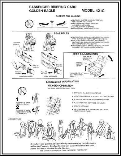 Cessna 421C Passenger Briefing Cards