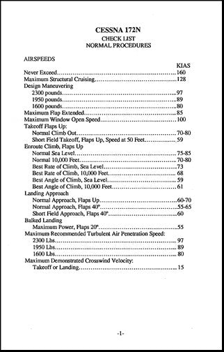 Cessna 172N Pilot's Checklist (172NCL)