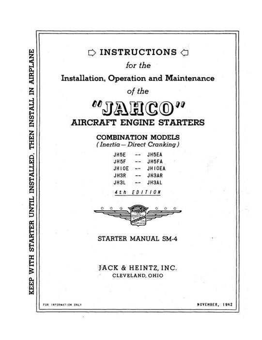 Jack & Heintz Inertia-Direct Cranking 1942 Installation, Operation, Maintenance (SM-4)