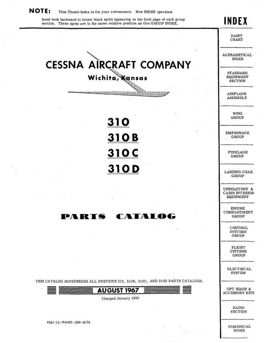 Cessna 310,B,C,D 195560 Parts Catalog (P25112) — Essco Aircraft